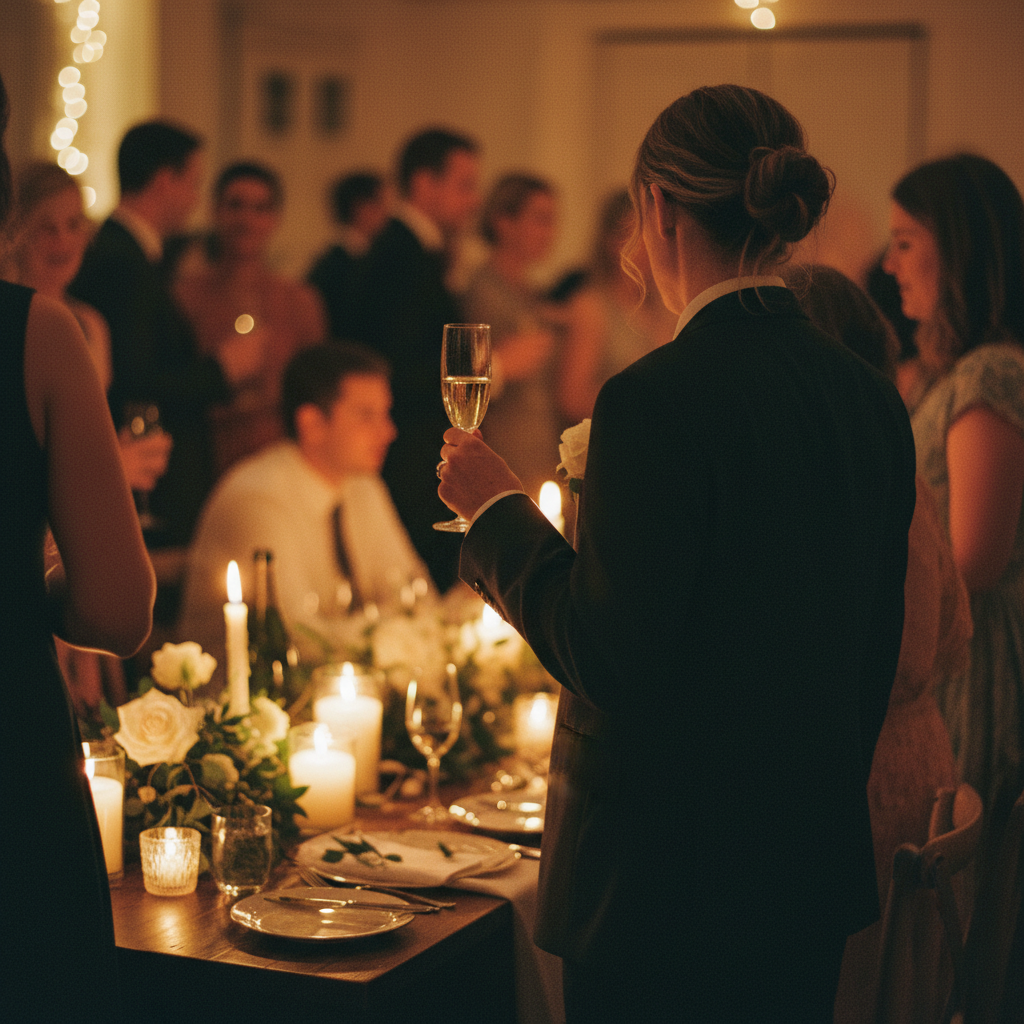 Person giving a toast at an intimate wedding reception